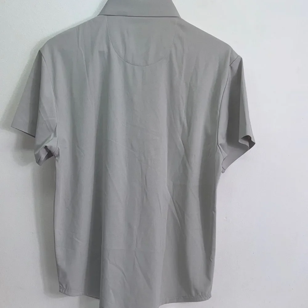 Men's Casual Short Sleeve Button-Down Shirt - Light Gray Sz L NWT
